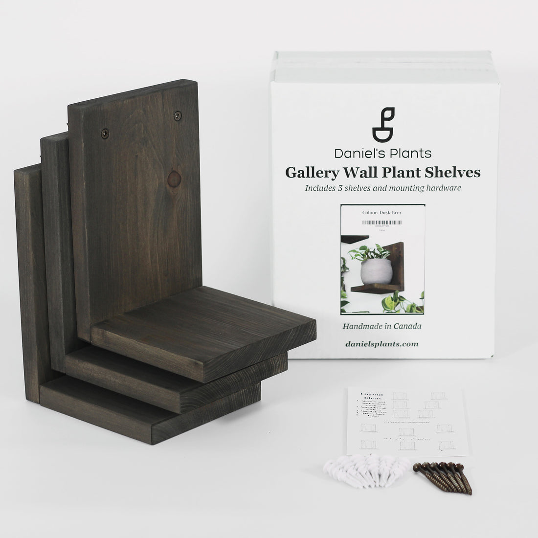 Wall Mounted Solid Wood Gallery Wall Plant Shelf — Dusk Grey (3 pack)